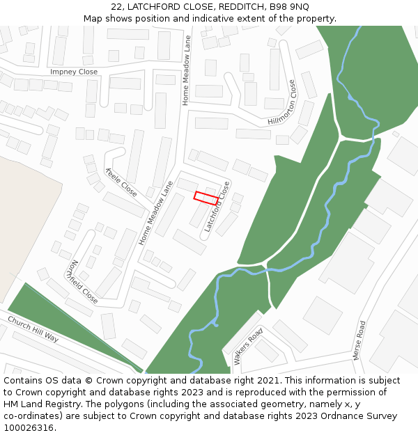 22, LATCHFORD CLOSE, REDDITCH, B98 9NQ: Location map and indicative extent of plot