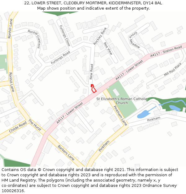 22, LOWER STREET, CLEOBURY MORTIMER, KIDDERMINSTER, DY14 8AL: Location map and indicative extent of plot