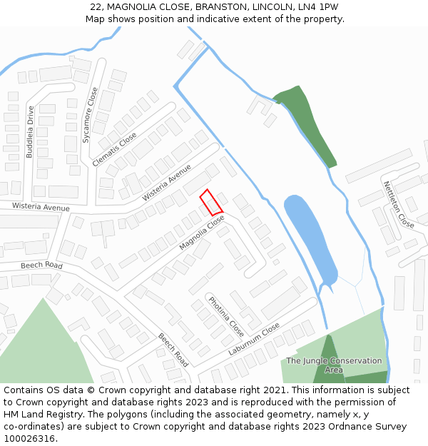 22, MAGNOLIA CLOSE, BRANSTON, LINCOLN, LN4 1PW: Location map and indicative extent of plot