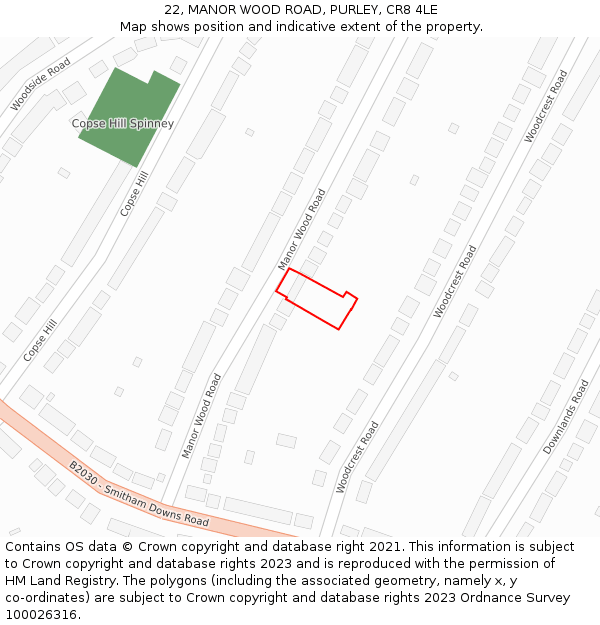 22, MANOR WOOD ROAD, PURLEY, CR8 4LE: Location map and indicative extent of plot