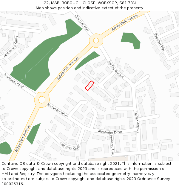 22, MARLBOROUGH CLOSE, WORKSOP, S81 7RN: Location map and indicative extent of plot