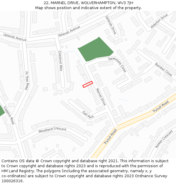 22, MARNEL DRIVE, WOLVERHAMPTON, WV3 7JH: Location map and indicative extent of plot