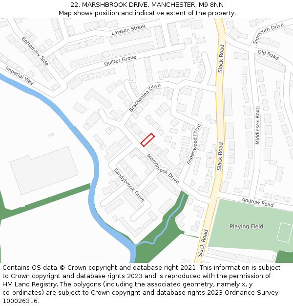 22, MARSHBROOK DRIVE, MANCHESTER, M9 8NN: Location map and indicative extent of plot