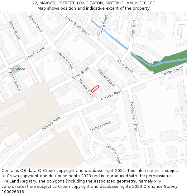 22, MAXWELL STREET, LONG EATON, NOTTINGHAM, NG10 1FG: Location map and indicative extent of plot