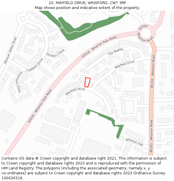 22, MAYFIELD DRIVE, WINSFORD, CW7 3RP: Location map and indicative extent of plot