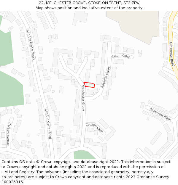 22, MELCHESTER GROVE, STOKE-ON-TRENT, ST3 7FW: Location map and indicative extent of plot