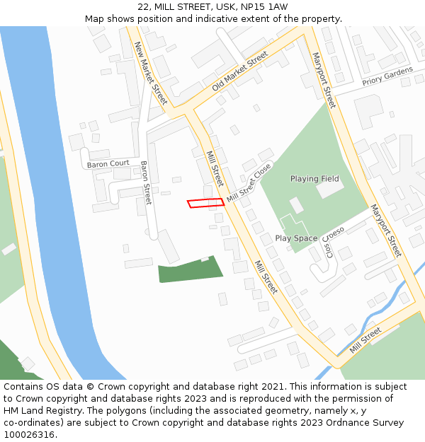 22, MILL STREET, USK, NP15 1AW: Location map and indicative extent of plot
