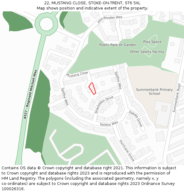 22, MUSTANG CLOSE, STOKE-ON-TRENT, ST6 5XL: Location map and indicative extent of plot
