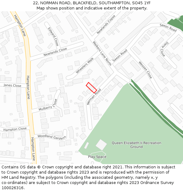 22, NORMAN ROAD, BLACKFIELD, SOUTHAMPTON, SO45 1YF: Location map and indicative extent of plot
