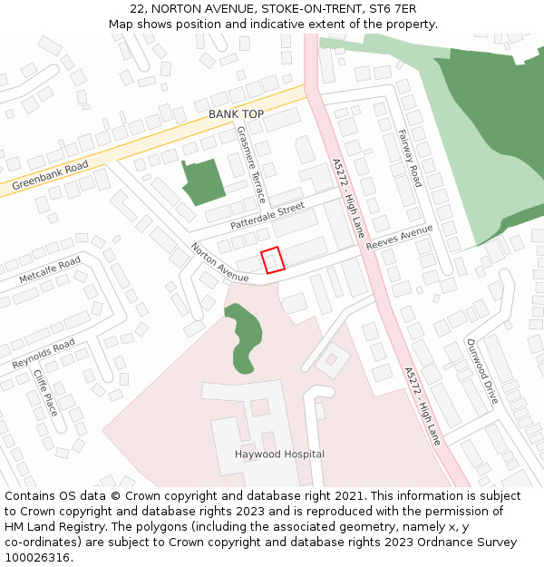 22, NORTON AVENUE, STOKE-ON-TRENT, ST6 7ER: Location map and indicative extent of plot