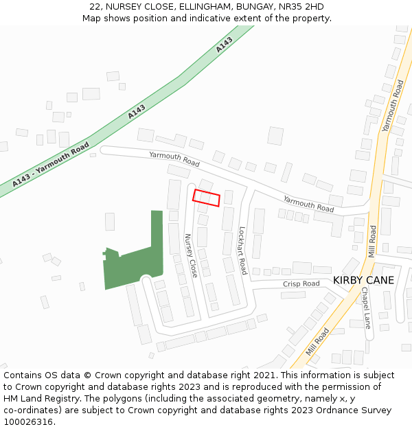 22, NURSEY CLOSE, ELLINGHAM, BUNGAY, NR35 2HD: Location map and indicative extent of plot