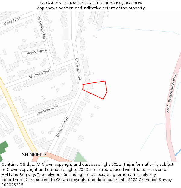 22, OATLANDS ROAD, SHINFIELD, READING, RG2 9DW: Location map and indicative extent of plot