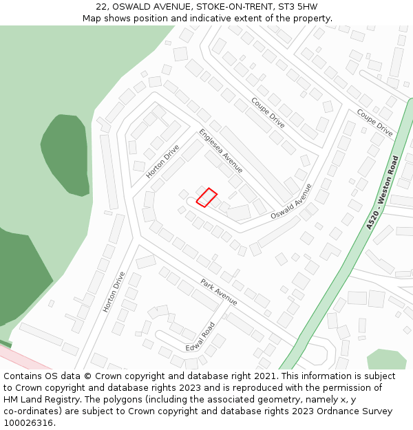 22, OSWALD AVENUE, STOKE-ON-TRENT, ST3 5HW: Location map and indicative extent of plot