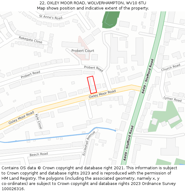 22, OXLEY MOOR ROAD, WOLVERHAMPTON, WV10 6TU: Location map and indicative extent of plot