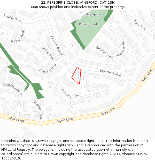 22, PEREGRINE CLOSE, WINSFORD, CW7 1SH: Location map and indicative extent of plot