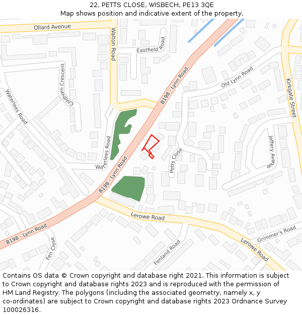 22, PETTS CLOSE, WISBECH, PE13 3QE: Location map and indicative extent of plot