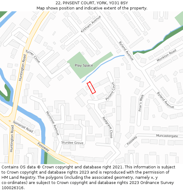 22, PINSENT COURT, YORK, YO31 8SY: Location map and indicative extent of plot