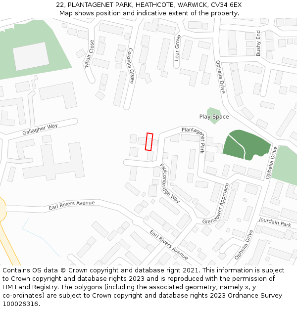 22, PLANTAGENET PARK, HEATHCOTE, WARWICK, CV34 6EX: Location map and indicative extent of plot