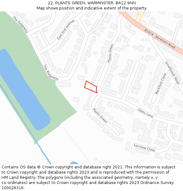 22, PLANTS GREEN, WARMINSTER, BA12 9NN: Location map and indicative extent of plot