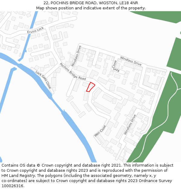 22, POCHINS BRIDGE ROAD, WIGSTON, LE18 4NR: Location map and indicative extent of plot