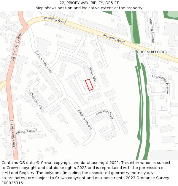 22, PRIORY WAY, RIPLEY, DE5 3TJ: Location map and indicative extent of plot