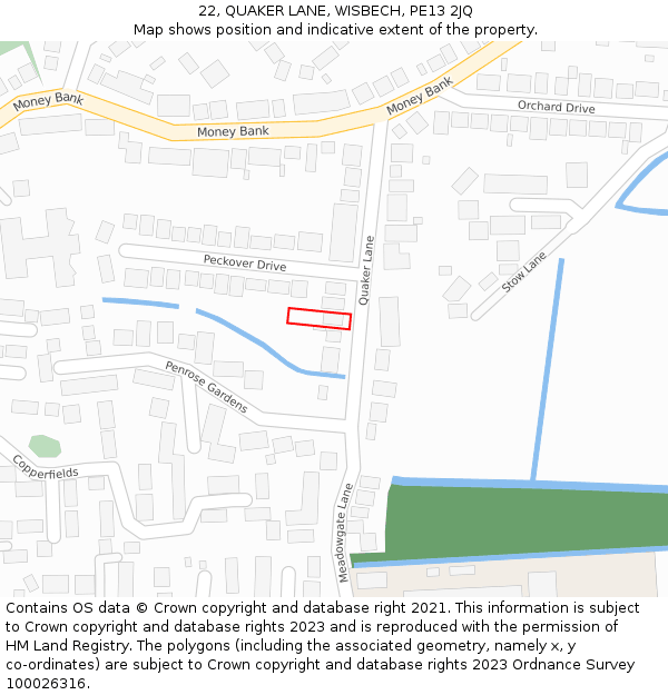 22, QUAKER LANE, WISBECH, PE13 2JQ: Location map and indicative extent of plot