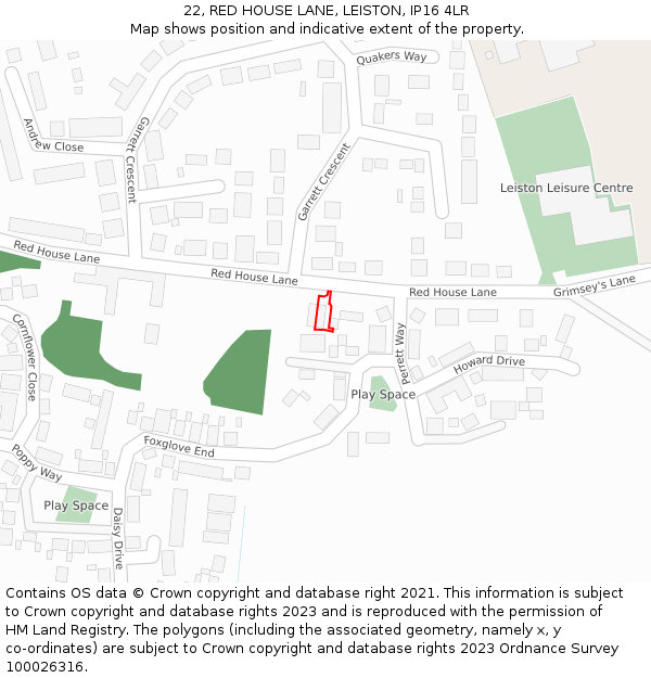 22, RED HOUSE LANE, LEISTON, IP16 4LR: Location map and indicative extent of plot