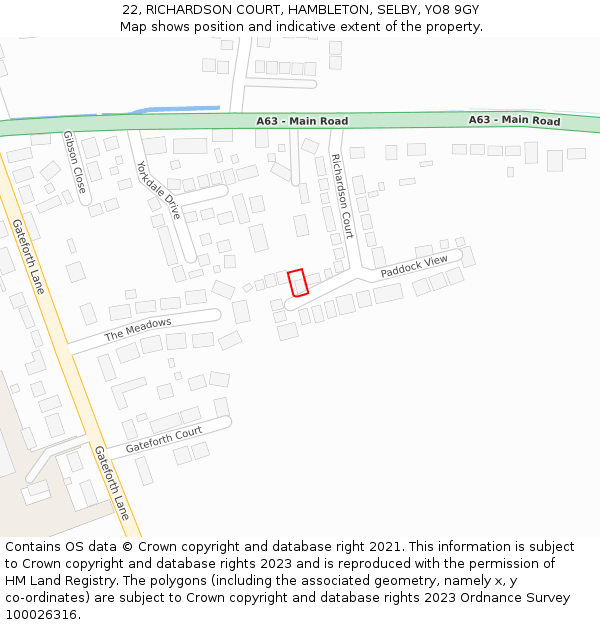 22, RICHARDSON COURT, HAMBLETON, SELBY, YO8 9GY: Location map and indicative extent of plot