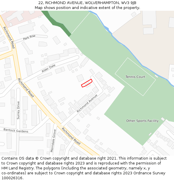 22, RICHMOND AVENUE, WOLVERHAMPTON, WV3 9JB: Location map and indicative extent of plot