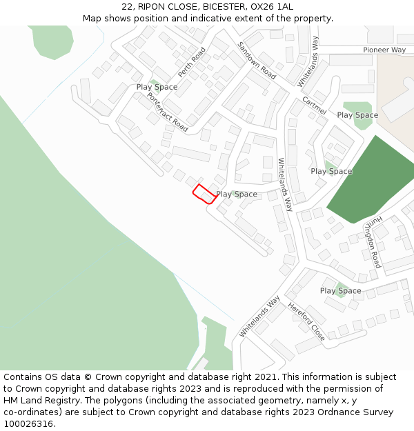 22, RIPON CLOSE, BICESTER, OX26 1AL: Location map and indicative extent of plot