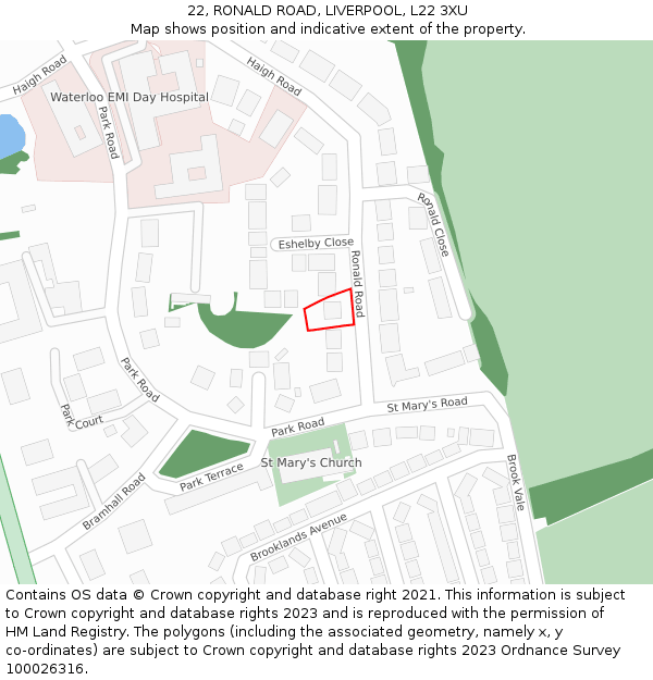 22, RONALD ROAD, LIVERPOOL, L22 3XU: Location map and indicative extent of plot