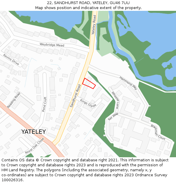 22, SANDHURST ROAD, YATELEY, GU46 7UU: Location map and indicative extent of plot