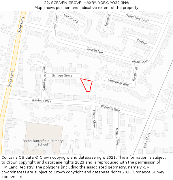 22, SCRIVEN GROVE, HAXBY, YORK, YO32 3NW: Location map and indicative extent of plot