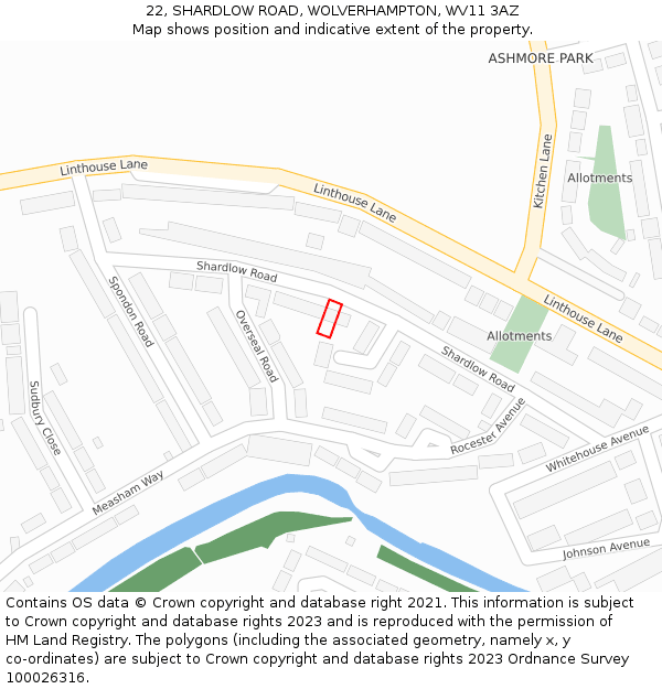 22, SHARDLOW ROAD, WOLVERHAMPTON, WV11 3AZ: Location map and indicative extent of plot