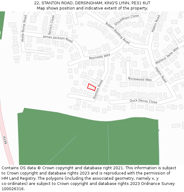 22, STANTON ROAD, DERSINGHAM, KING'S LYNN, PE31 6UT: Location map and indicative extent of plot