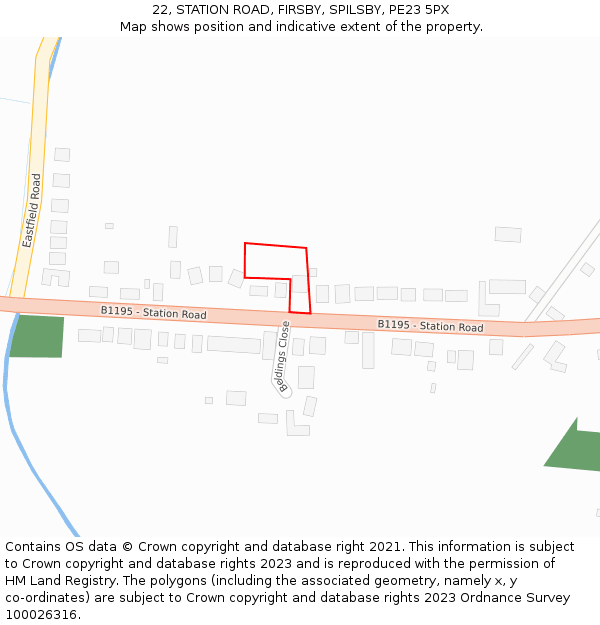 22, STATION ROAD, FIRSBY, SPILSBY, PE23 5PX: Location map and indicative extent of plot
