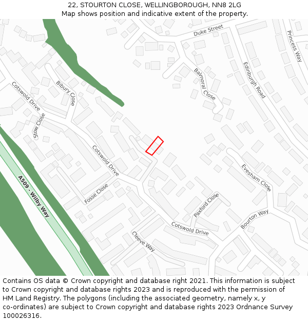 22, STOURTON CLOSE, WELLINGBOROUGH, NN8 2LG: Location map and indicative extent of plot