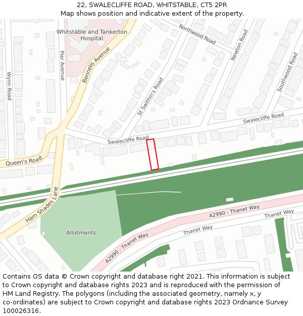 22, SWALECLIFFE ROAD, WHITSTABLE, CT5 2PR: Location map and indicative extent of plot