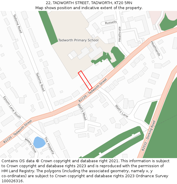 22, TADWORTH STREET, TADWORTH, KT20 5RN: Location map and indicative extent of plot
