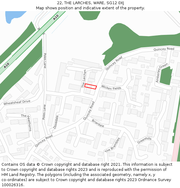 22, THE LARCHES, WARE, SG12 0XJ: Location map and indicative extent of plot