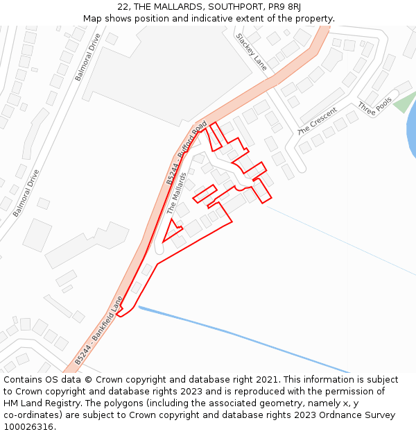 22, THE MALLARDS, SOUTHPORT, PR9 8RJ: Location map and indicative extent of plot