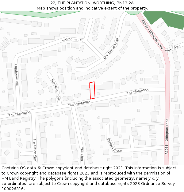 22, THE PLANTATION, WORTHING, BN13 2AJ: Location map and indicative extent of plot