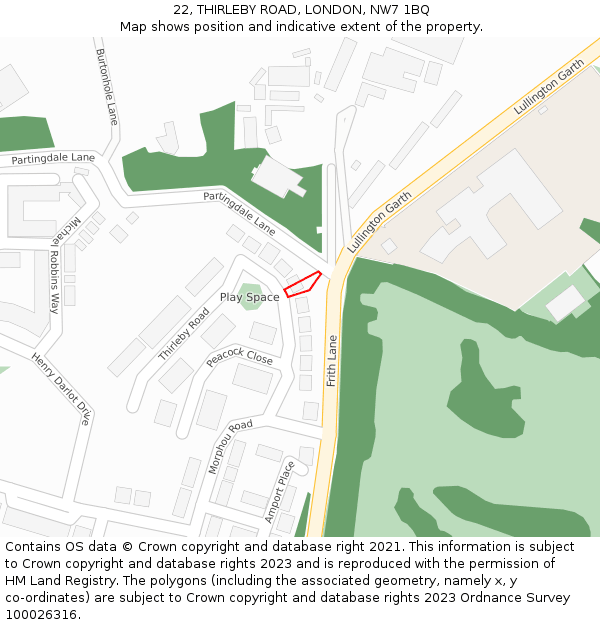 22, THIRLEBY ROAD, LONDON, NW7 1BQ: Location map and indicative extent of plot