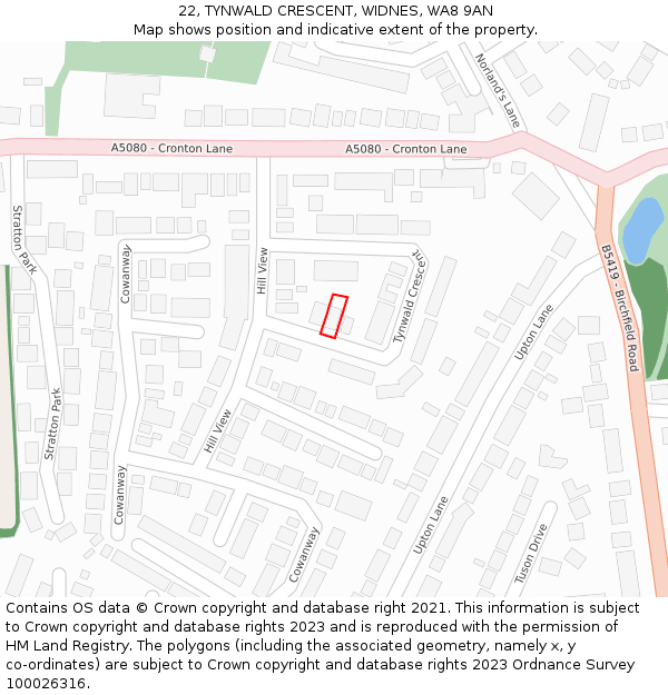 22, TYNWALD CRESCENT, WIDNES, WA8 9AN: Location map and indicative extent of plot