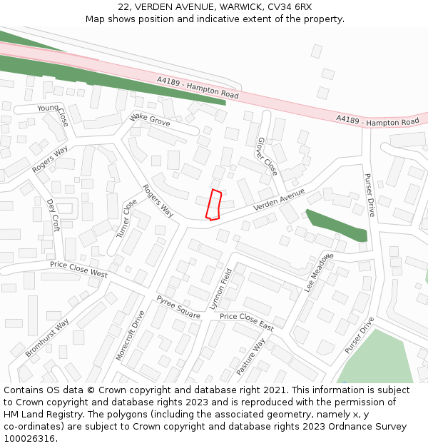 22, VERDEN AVENUE, WARWICK, CV34 6RX: Location map and indicative extent of plot