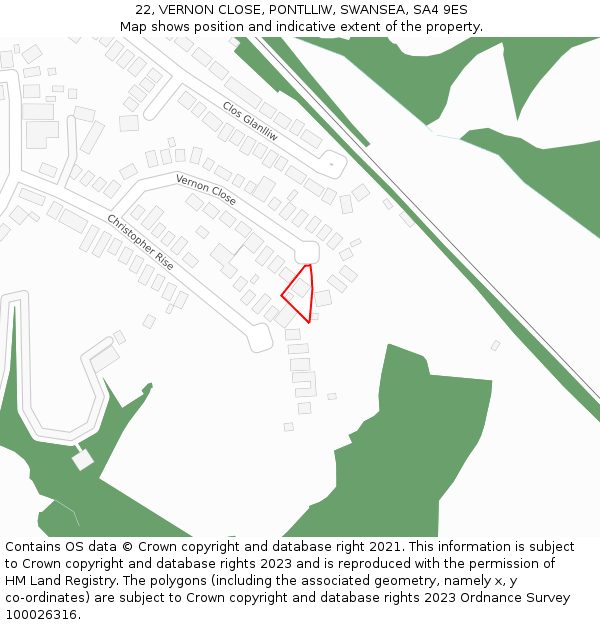 22, VERNON CLOSE, PONTLLIW, SWANSEA, SA4 9ES: Location map and indicative extent of plot