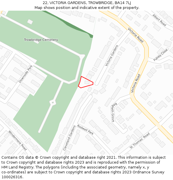 22, VICTORIA GARDENS, TROWBRIDGE, BA14 7LJ: Location map and indicative extent of plot