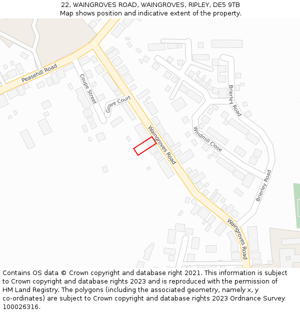 22, WAINGROVES ROAD, WAINGROVES, RIPLEY, DE5 9TB: Location map and indicative extent of plot