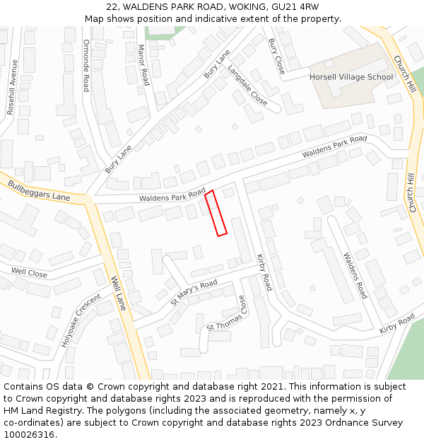 22, WALDENS PARK ROAD, WOKING, GU21 4RW: Location map and indicative extent of plot