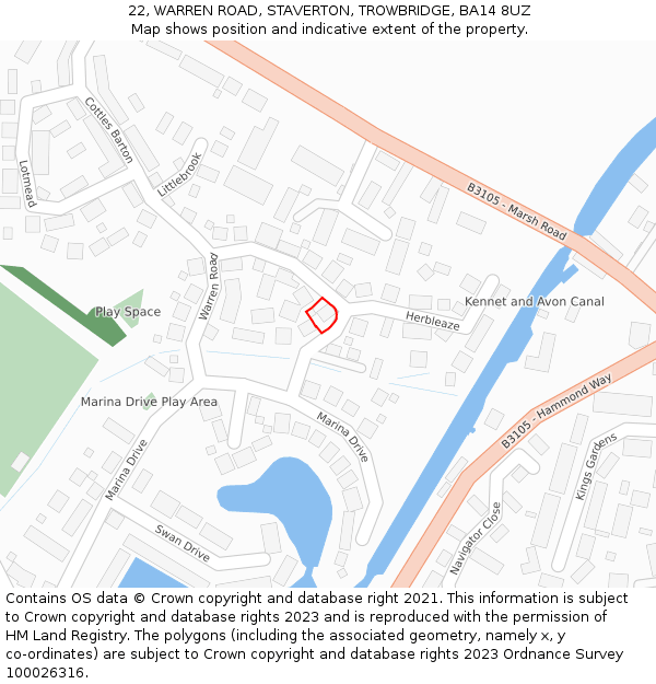 22, WARREN ROAD, STAVERTON, TROWBRIDGE, BA14 8UZ: Location map and indicative extent of plot